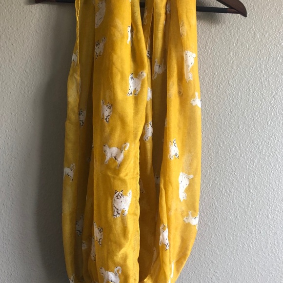 Cat Print Mustard Infinity Scarf - Picture 2 of 3
